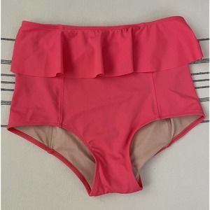 Kortni Jeane High Waist Pink Coral Solid Swim Bottoms Bikini Flutter Small Q2